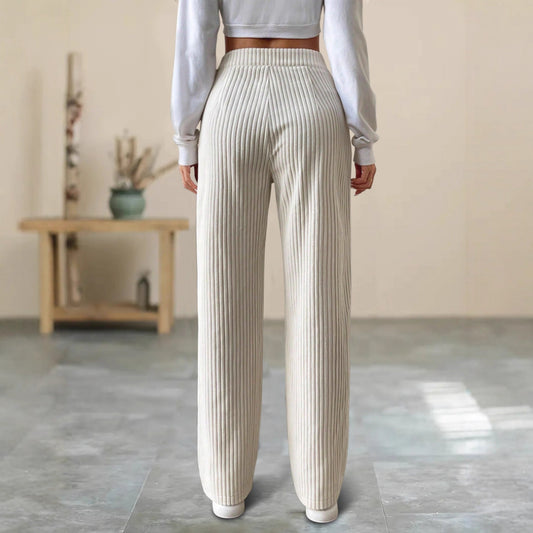 Gestreifte Damenhose mit hoher Taille – Weit und elegant Herbst/Winter