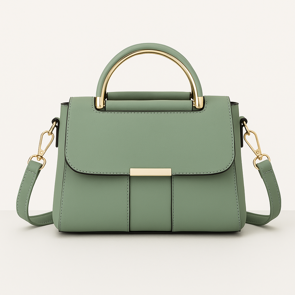 Strukturierte Damenhandtasche aus Kunstleder mit goldenem Metallhenkel – Elegant und Modern