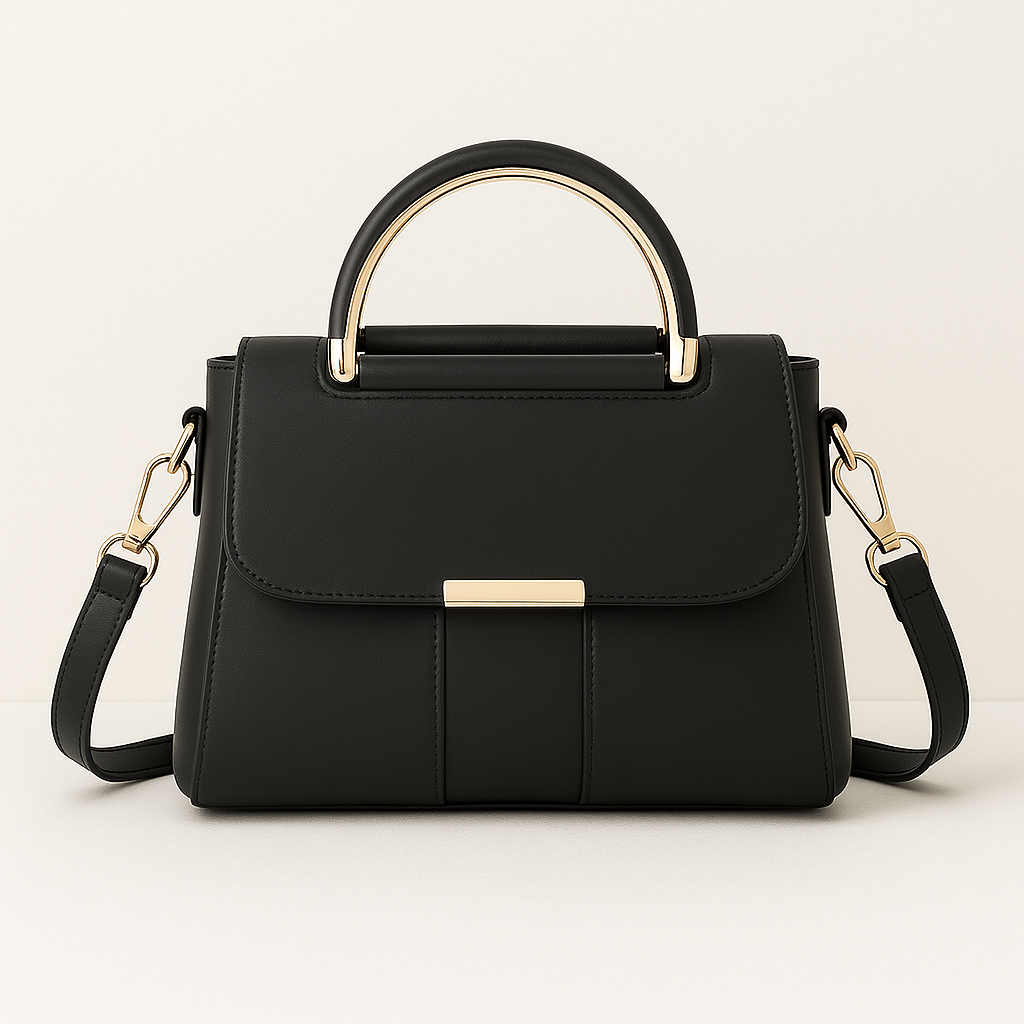 Strukturierte Damenhandtasche aus Kunstleder mit goldenem Metallhenkel – Elegant und Modern