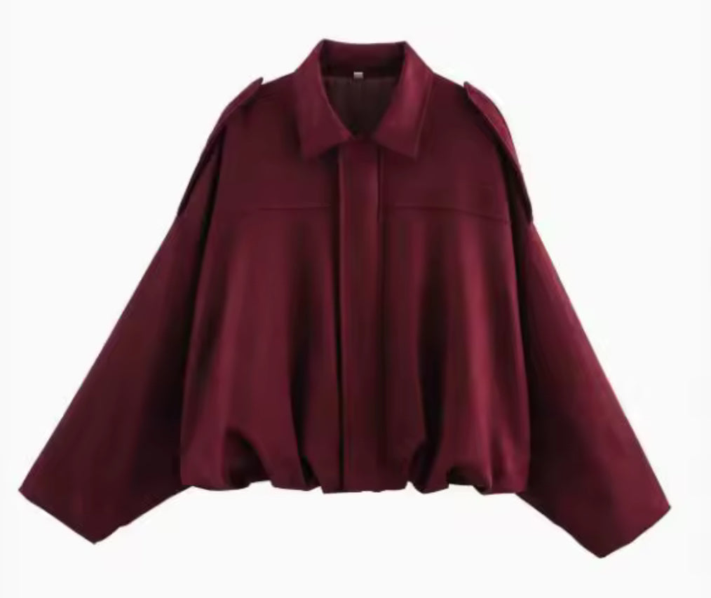 Damenjacke im Oversized-Schnitt aus Wildlederoptik – Lässiger Herbst-/Wintermantel mit Taschen