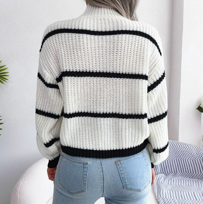 Damen Strickpullover Streifen – Weich, Warm & Stilvoll, Rollkragen, Herbst/Winter