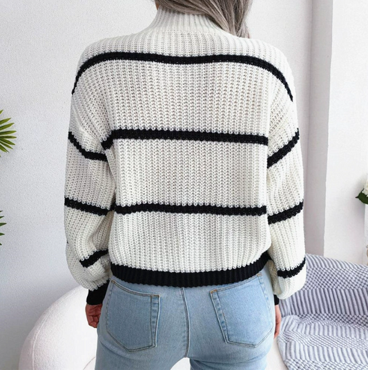 Damen Strickpullover Streifen – Weich, Warm & Stilvoll, Rollkragen, Herbst/Winter