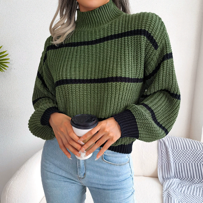 Damen Strickpullover Streifen – Weich, Warm & Stilvoll, Rollkragen, Herbst/Winter