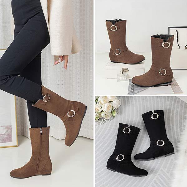 Halbhohe Stiefeletten aus Wildlederoptik mit Metall-Details – Komfort und Stil