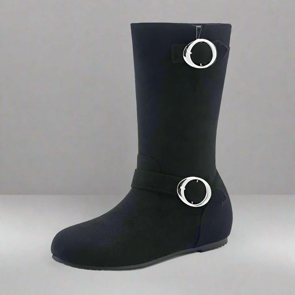 Halbhohe Stiefeletten aus Wildlederoptik mit Metall-Details – Komfort und Stil